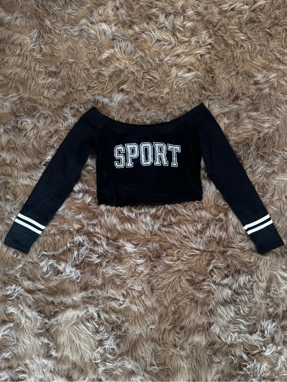 Sporty Gal Off Shoulder crop Top Black lace detail